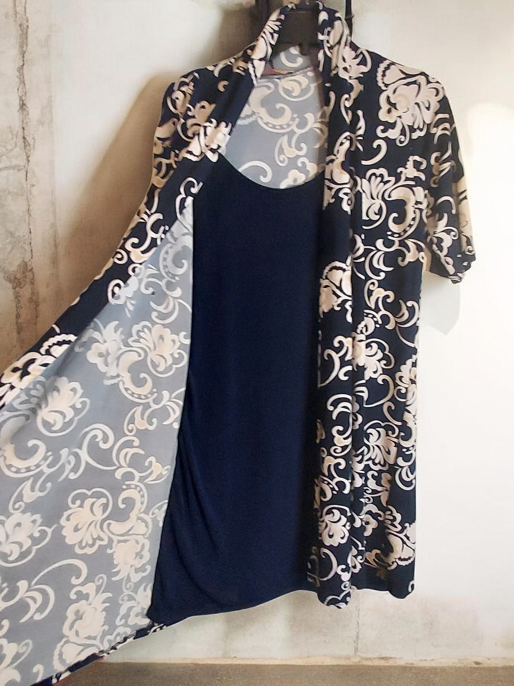 SJS Womens Navy and Cream Floral Overlay Dress Set